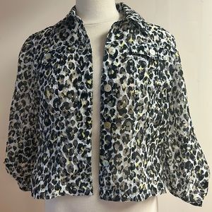 Ruby Rd. Black and yellow leopard cheetah print collared button up blouse